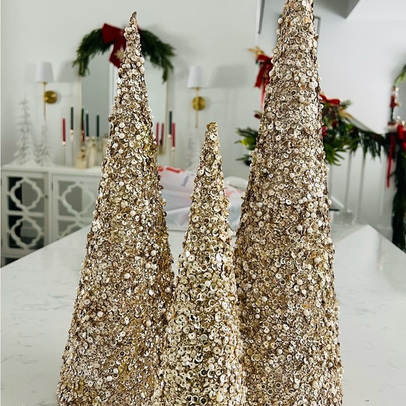 Elegant Gold and White Holiday Cone Trees - Picture 2 of 5